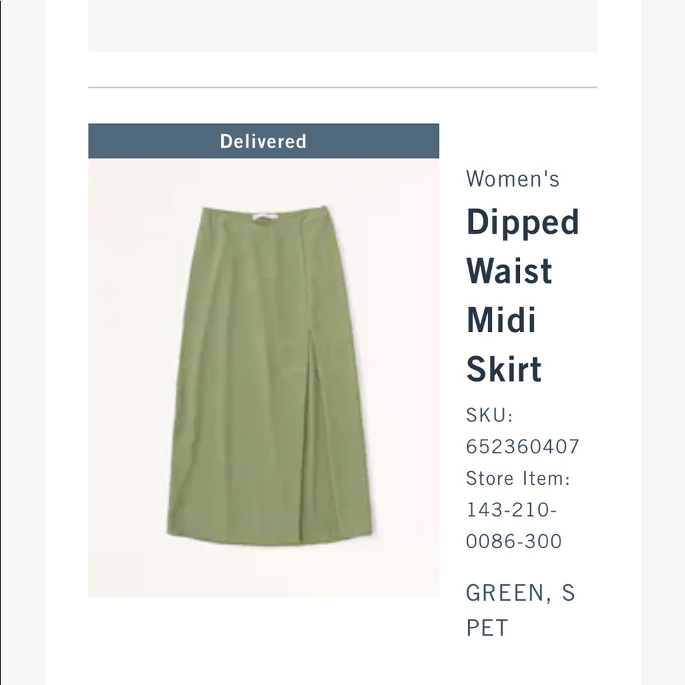 Abercrombie Green Dipped Waist Midi Skirt